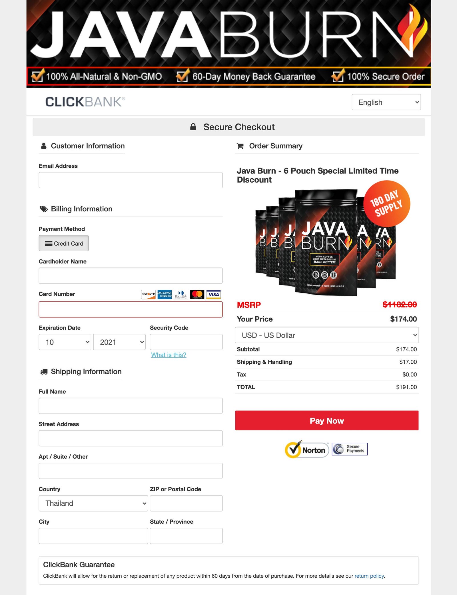 JavaBurn.com Order Page
